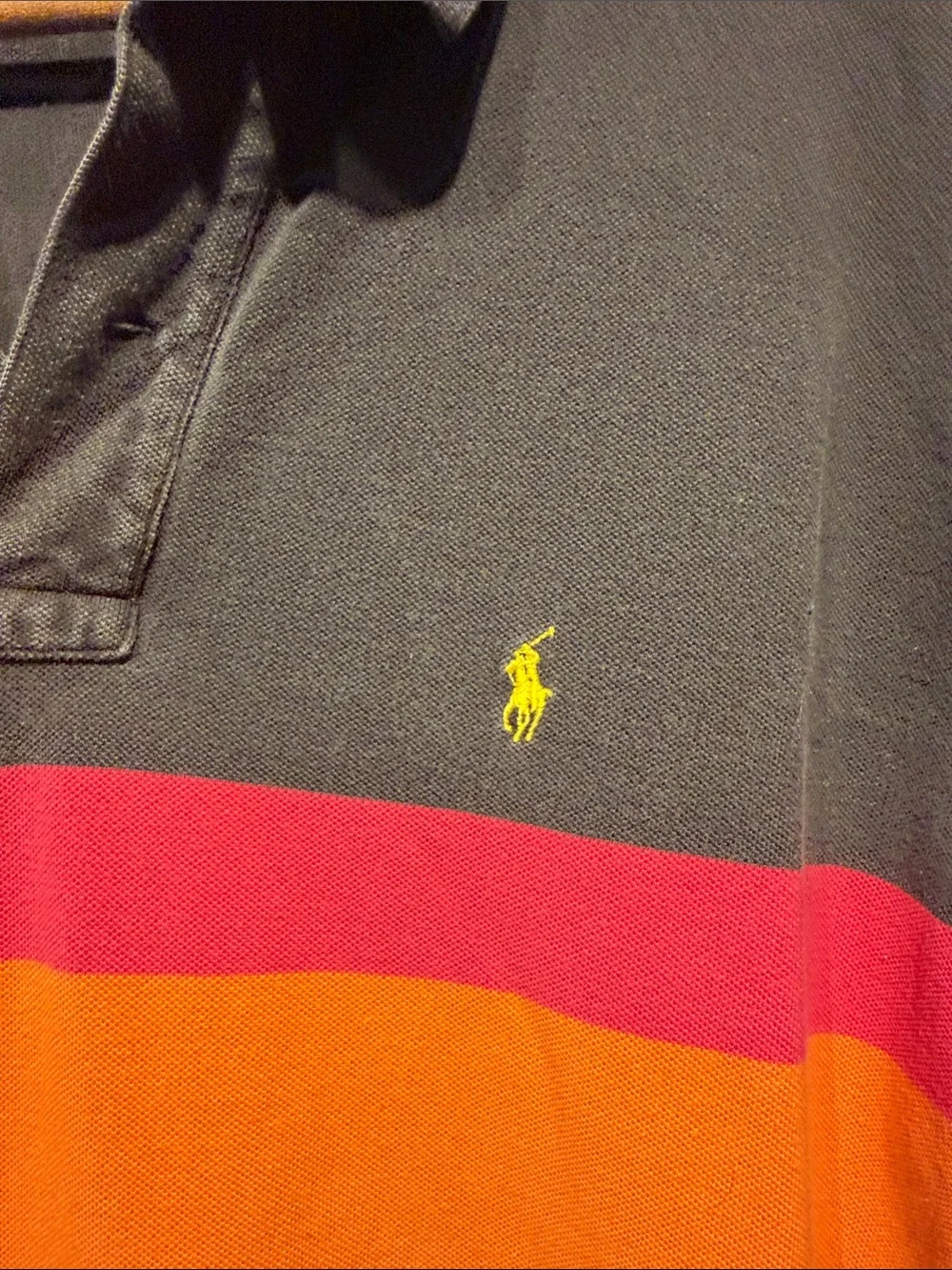 Vintage Polo by Ralph Lauren Black Multi-Stripe Rugby Polo Shirt
